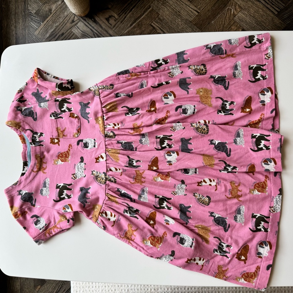 Adorable Pink Cat Print Girls Dress